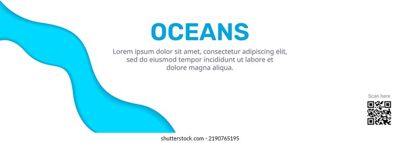 World Ocean Day Header Template, Blue Waves Paper Cut Style. Vector Illustration. Papercut Art Banner Underwater Sealife. Sea Marine Life Abstract Concept. Save Water Ecology Poster. Place For Text