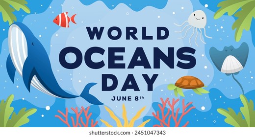 world ocean day horizontal banner illustration in gradient style