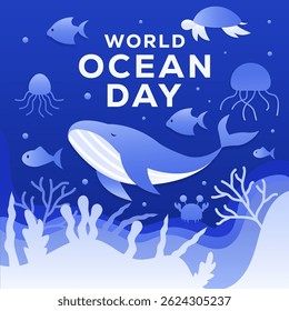 world ocean day illustration design in paper cut style