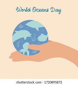 World Ocean Day. World Ocean Day June 8 is a holiday dedicated to the protection and conservation of water of the World Ocean. Vector illustration.