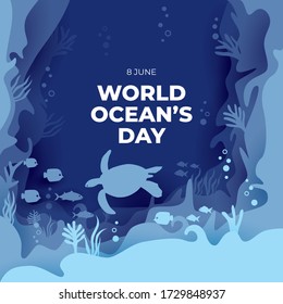 World Ocean Day Paper Art Background Concept