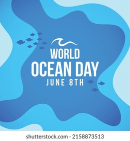 World Ocean Day Poster In Blue Paper Style