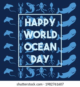 
world ocean day poster with silhouettes of various aquatic animals