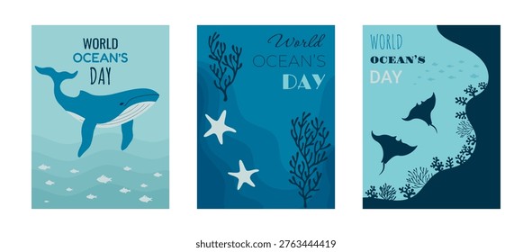 World ocean day posters set vector