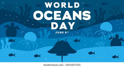 world ocean day silhouette horizontal banner illustration