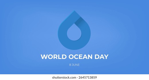World OCEAN Day Simple Blue Drop Illustration on Light blue water Background for Environmental Awareness and Sustainable Resource Use. World ocean day banner design template