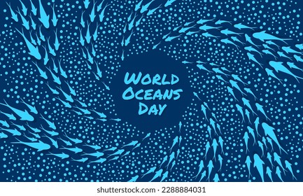 World Ocean Day Swimming Fish Paper cut Poster underwater sea background vector.