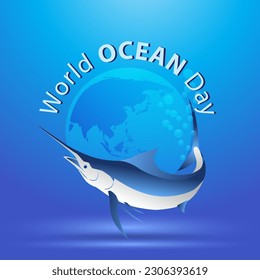 world ocean day with a swordfish as the logo mascot