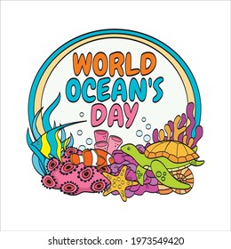 World Ocean Day T Shirt Design. This ocean day design is for screen printing on t-shirts. Fit to a world ocean day campaign.