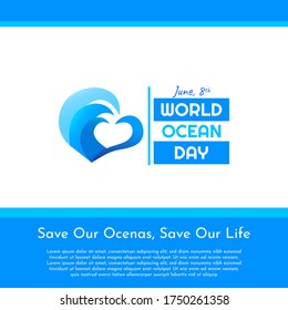 World ocean day template design concept with sea wave illustration on blue color