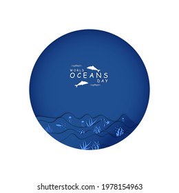 World ocean day vector illustration Web page design template in paper cut underwater ocean view.