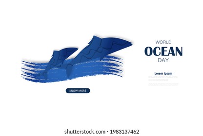 Ilustración del vector del día mundial del océano Plantilla de diseño de páginas web en la vista del océano bajo el agua en papel.