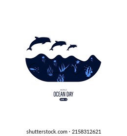 World ocean day vector illustration  in paper cut style underwater ocean view.
