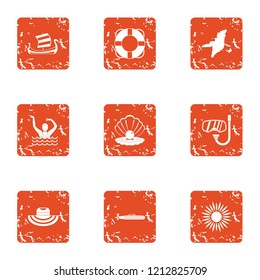World ocean icons set. Grunge set of 9 world ocean vector icons for web isolated on white background