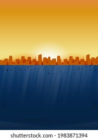 World ocean pollution and climate change concept.Plastic waste from the city and industry in the ocean,Underwater sea scene.Environment conservation resource sustainable.Vector illustration.