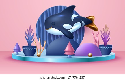 world oceans day 3d image concept. natural environment. Vector illustration