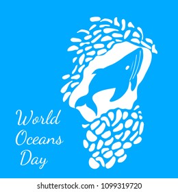 World Oceans Day. 8 June. Concept of ecological holiday. View from an underwater cave, whales
