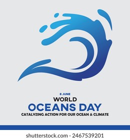 WORLD OCEANS DAY, 8 JUNE OCEANS DAY. OCEANS DAY WITH WORLD MAP, WORLD OCEAN POSTER POST DESIGN. OCEAN DAY SOCIAL MEDIA POST.Catalyzing Action for Our Ocean AND Climate.