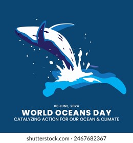 WORLD OCEANS DAY, 8 JUNE OCEANS DAY. OCEANS DAY WITH WORLD MAP, WORLD OCEAN POSTER POST DESIGN. OCEAN DAY SOCIAL MEDIA POST.Catalyzing Action for Our Ocean AND Climate.