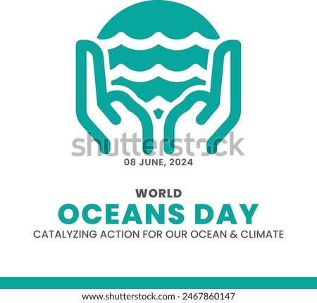 WORLD OCEANS DAY, 8 JUNE OCEANS DAY. OCEANS DAY WITH WORLD MAP, WORLD OCEAN POSTER POST DESIGN. OCEAN DAY SOCIAL MEDIA POST.Catalyzing Action for Our Ocean AND Climate.