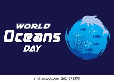 World Oceans Day Abstract Postcard Vector Wave Art Highlighting Ecology, Sea Protection, and Freshwater Conservation