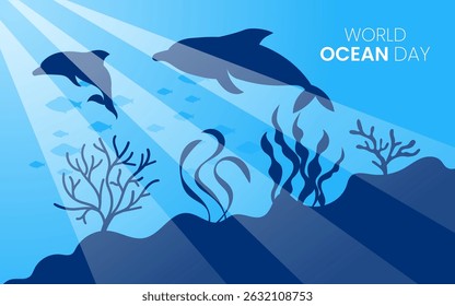 World oceans' day background, celebrated every year on June 8th. Poster Design ocean's day. Save ocean. Ocean life vector