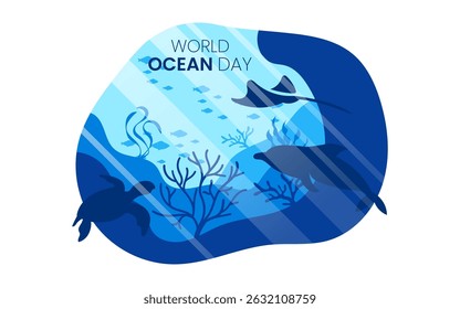 World oceans' day background, celebrated every year on June 8th. Poster Design ocean's day. Save ocean. Ocean life vector