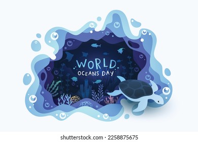 World oceans day background with environment ecosystem underwater world