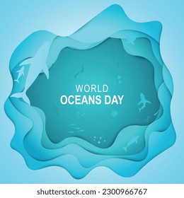 World Oceans Day background. Environment International. Vector illustration.