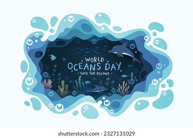 World oceans day background with environment ecosystem underwater world