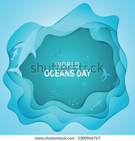 World Oceans Day background. Environment International. Vector illustration.