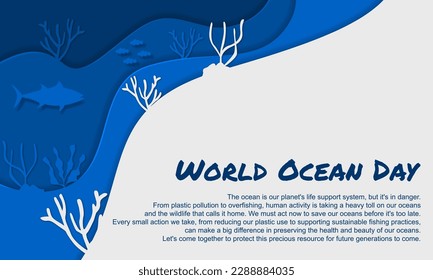 world oceans day background in paper cut stlye vector.