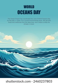 World Oceans Day background. Vector illustration.