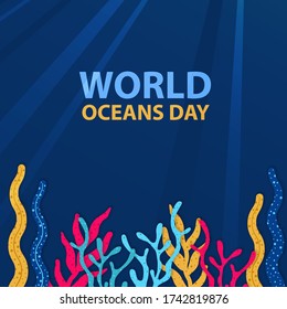world oceans day banner design. coral illustration