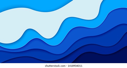 World Oceans Day banner, poster template. Deep blue sea waves paper cut style. Vector illustration EPS 10.