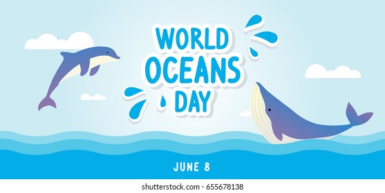 World Oceans Day Banner Vector illustration.