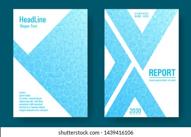 World Oceans Day brochure cover templates vector set. Earth Day flyers with clean sea water caustics ripple pattern. Report cover, poster, flyer layouts. Turquoise wavy ripple background.