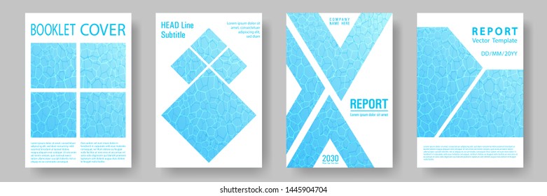World Oceans Day brochure cover templates vector set. Earth Day flyers with clean sea water caustics ripple pattern. Banner, cover, poster, flyer layouts. Teal blue wavy ripple background.
