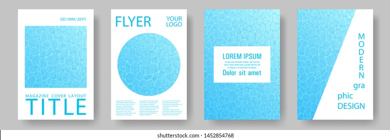 World Oceans Day brochure cover templates vector set. Earth Day flyers with clean sea water caustics ripple pattern. Report cover, banner, poster, flyer layouts. Teal green wavy ripple background.