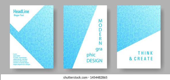 World Oceans Day brochure cover templates vector set. Earth Day flyers with clean ocean water caustics ripple pattern. Banner, cover, poster, flyer layouts. Teal green wavy ripple background.