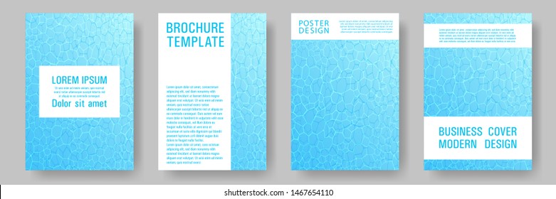 World Oceans Day brochure cover templates vector set. Earth Day flyers with clean sea water caustics ripple pattern. Report cover, poster, flyer layouts. Blue aqua wavy ripple background.