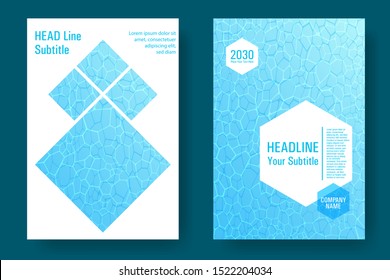World Oceans Day brochure cover templates vector set. Earth Day flyers with clean ocean water caustics ripple pattern. Report cover, banner, poster, flyer layouts. Sea green wavy ripple background.