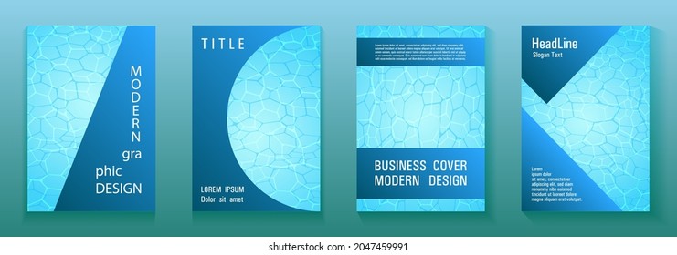 World Oceans Day brochure cover templates vector set. Earth Day flyers with clean sea water caustics ripple pattern. Report cover, banner, poster, flyer layouts. Sea green wavy ripple background.