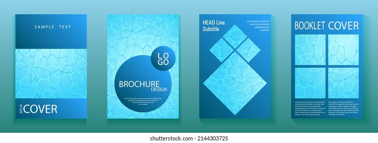 World Oceans Day brochure cover templates vector set. Earth Day flyers with clean sea water caustics ripple pattern. Report cover, poster, flyer layouts. Teal blue wavy ripple background.