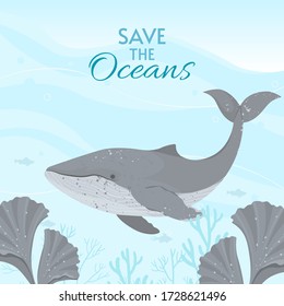 World Oceans Day Card Vector illustration. Help protect, and conserve world oceans, water, ecosystem.