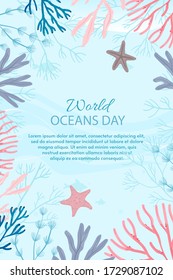 World Oceans Day Card Vector illustration. Help protect, and conserve world oceans, water, ecosystem.