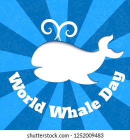 World oceans day card with whale silhouette and greeting text