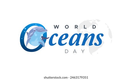 world oceans day celebration template design. Happy World Oceans Day, June 8. Accompanied by a vector illustration of a dolphin. The concept of increasing public interest in marine protection