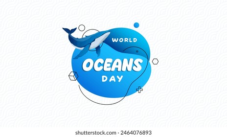 world oceans day celebration template design. Happy World Oceans Day, June 8. Accompanied by a vector illustration of a blue whale. The concept of increasing public interest in marine protection