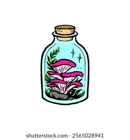 world oceans day concept, coral reefs in the glass bottle, seaweed, underwater, aquascape, vector, illustration, cartoon